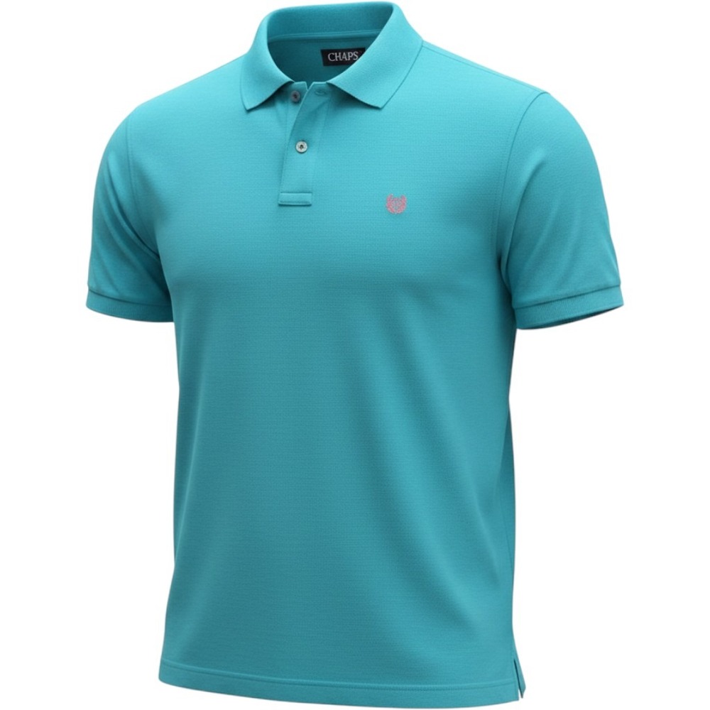 Chaps Polo Shirt Men 3XLT Teal Blue Short Sleeve Cotton Pique 90s Coastal Golf